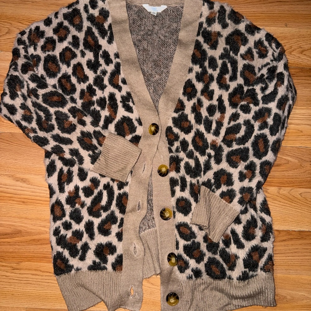 Time and Tru Tan and Brown Leopard Cardigan Sweater